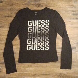 EUC GUESS Black&White Long Sleeve Bold Faded Logo Long Sleeve Tee. Women's L.